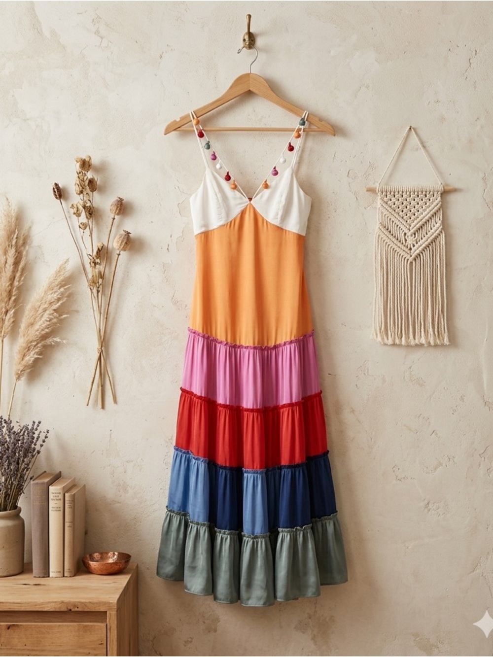 Anthropologie Rainbow Tiered Maxi Dress V Neck Colorful Small NWT